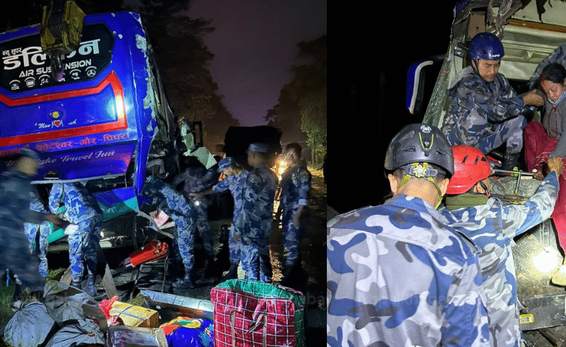 चितवनमा रोकिराखेको ट्रकमा २ वटा बस ठोकिँदा दुर्घटनाः यी हुन् ३३ जना घाइते (नामावली)