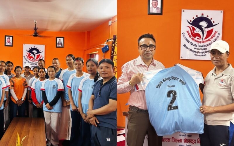 चितवनबाट बागमती प्रदेश खेलकुदमा सहभागी हुने खेलाडीलाई खेल सामग्रीसहित बिदाई
