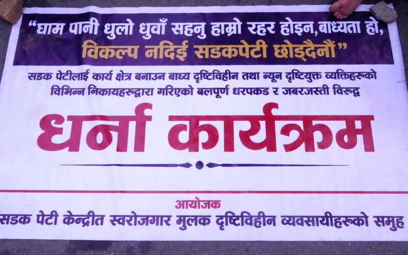 रोजगार र सम्मानजनक व्यवहारको माग गर्दै दृष्टिविहीनहरूको माइतीघरमा प्रदर्शन